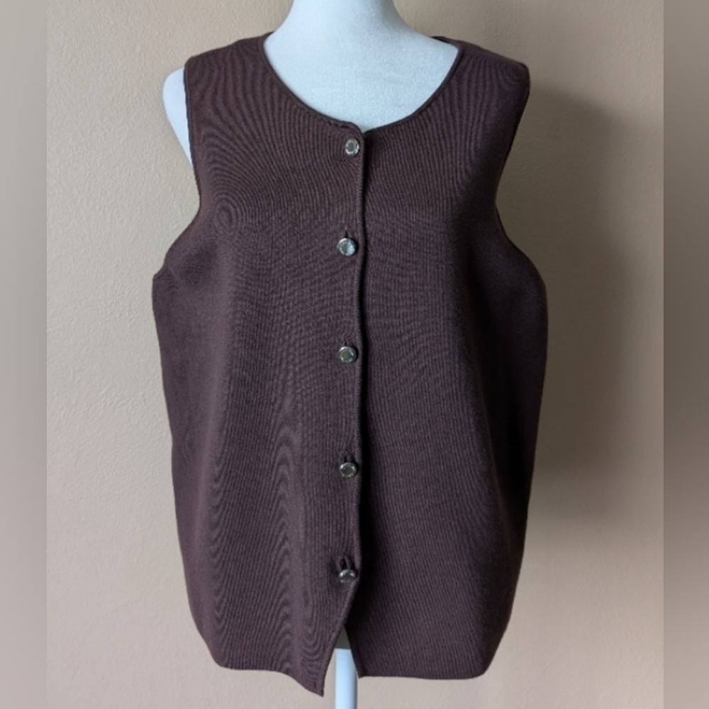 Calvin Klein Brown Knit Sweater Vest Button Front Sleeveless Size L - Picture 2 of 14